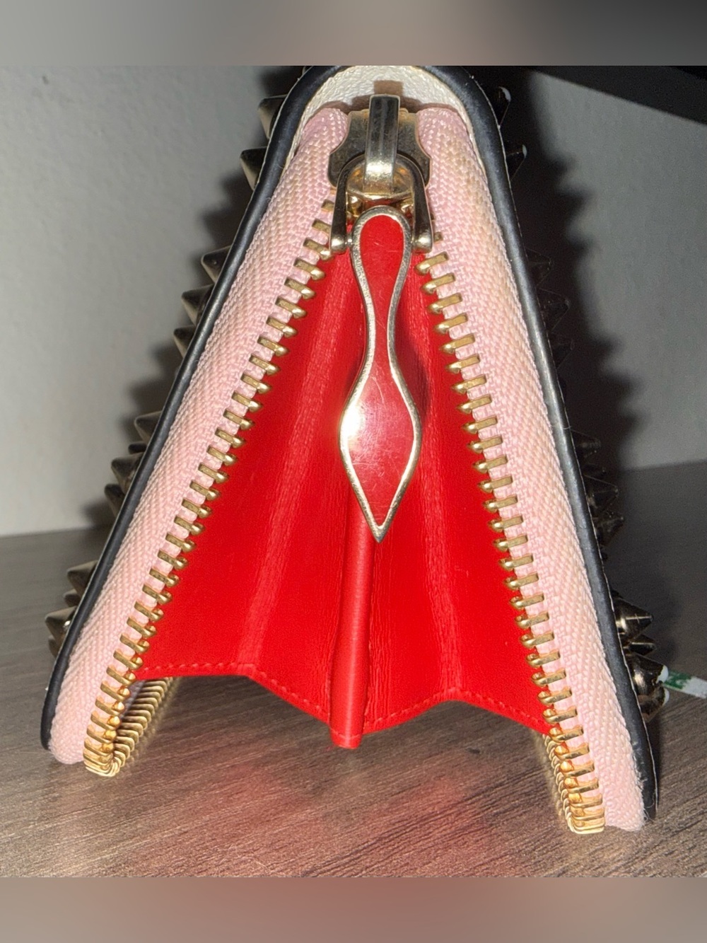 Christian Louboutin White Leather Studded Zip Wallet | Auth - Picture 5 of 14